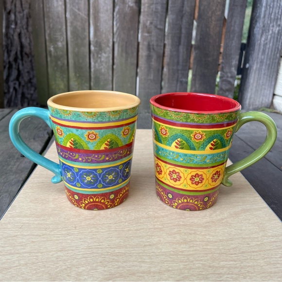 Certified International 2 Tunisian Sunset Multicolored Mugs By Sue Zipkin - Picture 1 of 12
